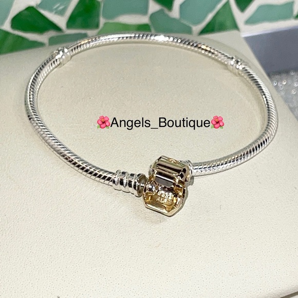 New Retired Pandora Two Tone 14k Gold Clasp Moments Bracelet - Picture 8 of 8